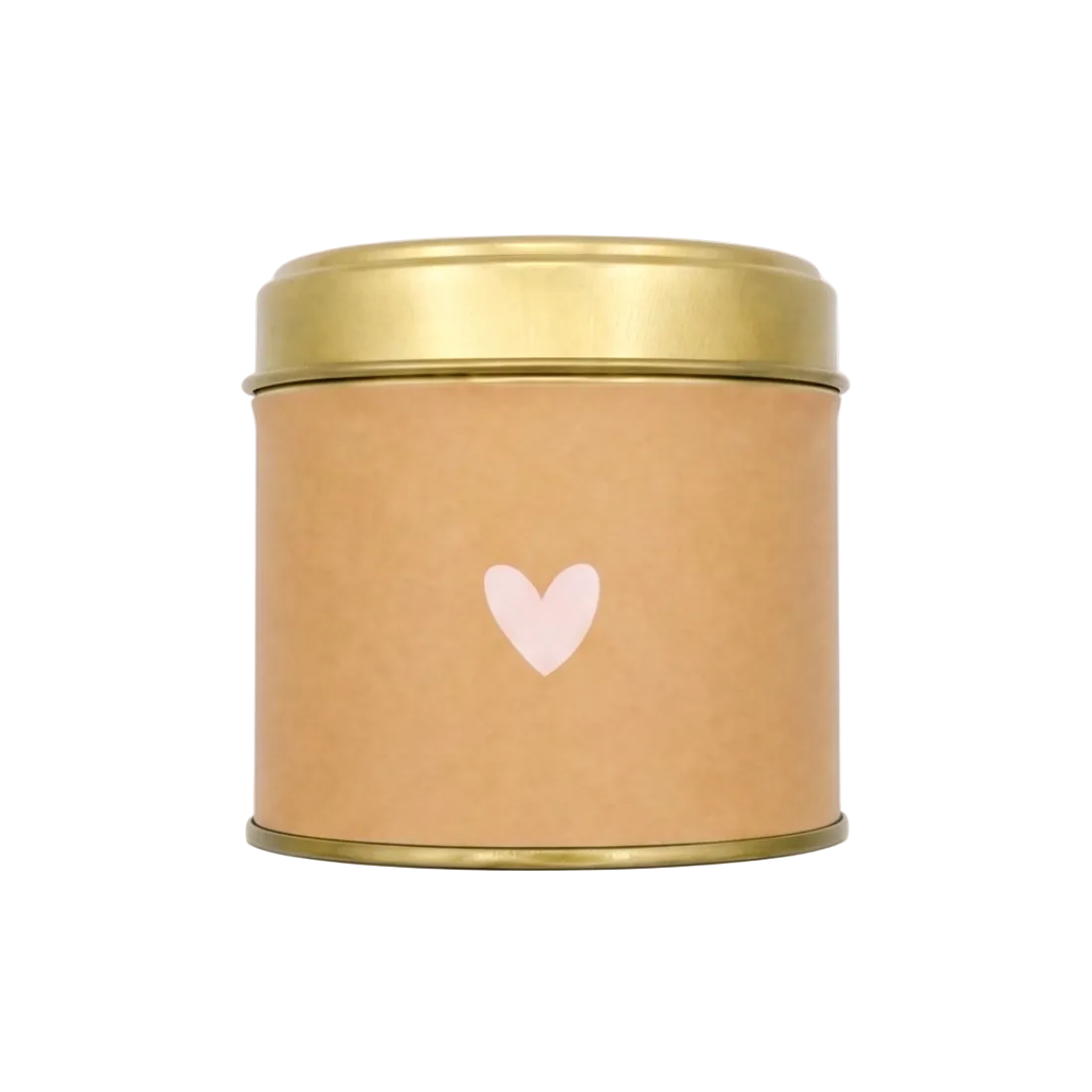 Geurkaars in goud blik - Beige wikkel met roze hartje - Stationery & Gift
