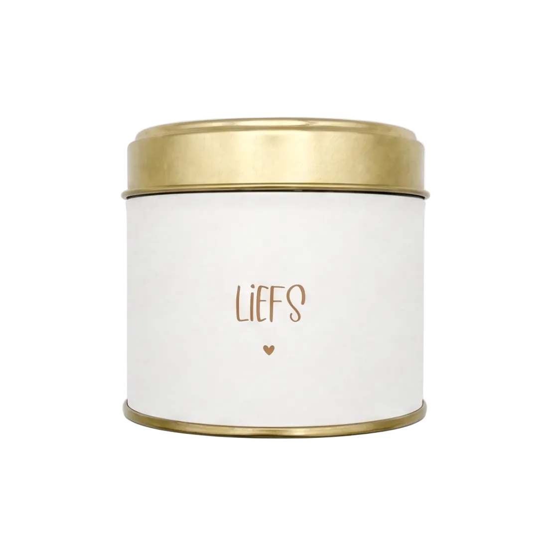 Geurkaars in goud blik - Wit Lief met hartje - Stationery & Gift