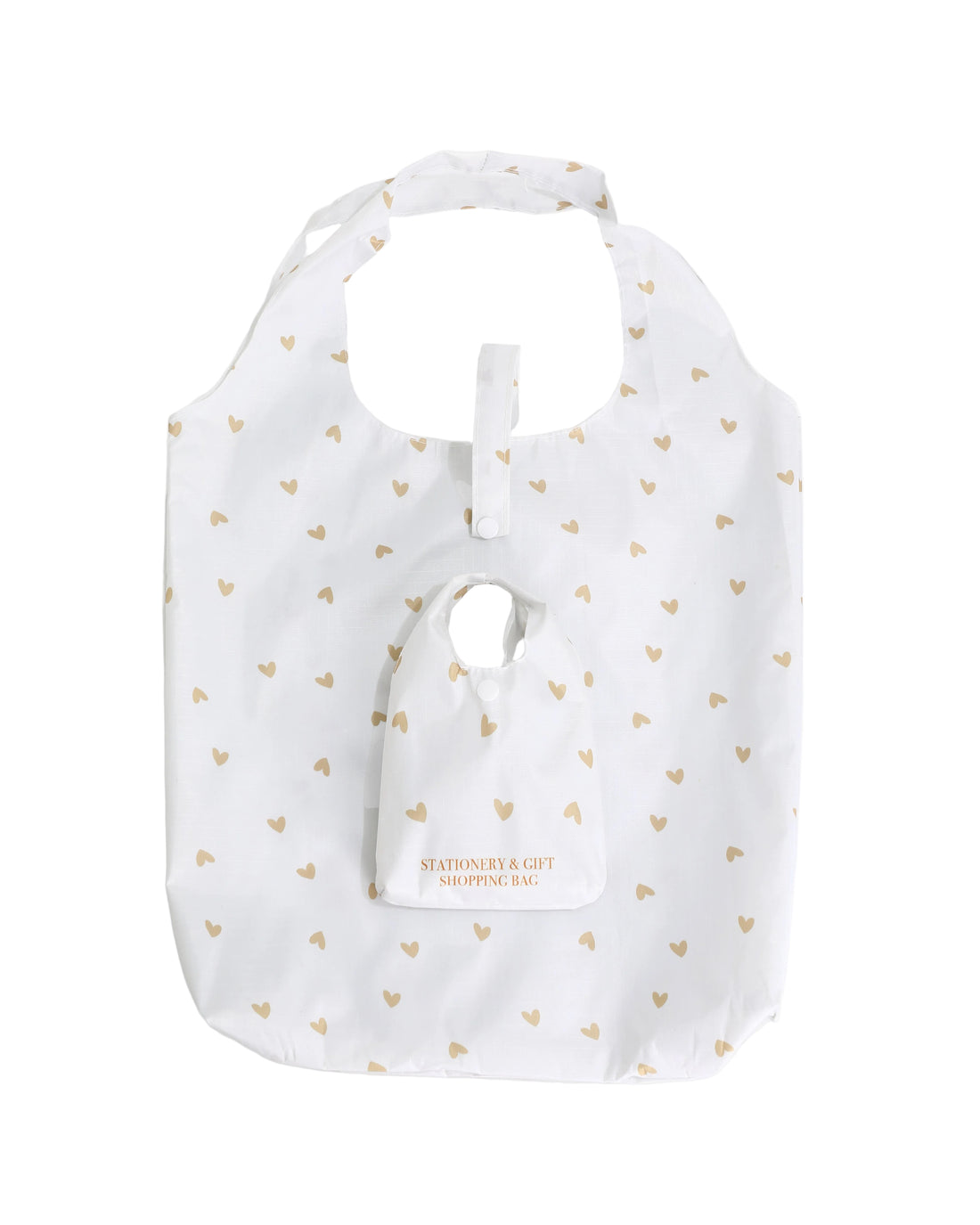 Opvouwbare Boodschappen Tas - Shopping Bag - Wit Goud Hartjes - Stationery & Gift