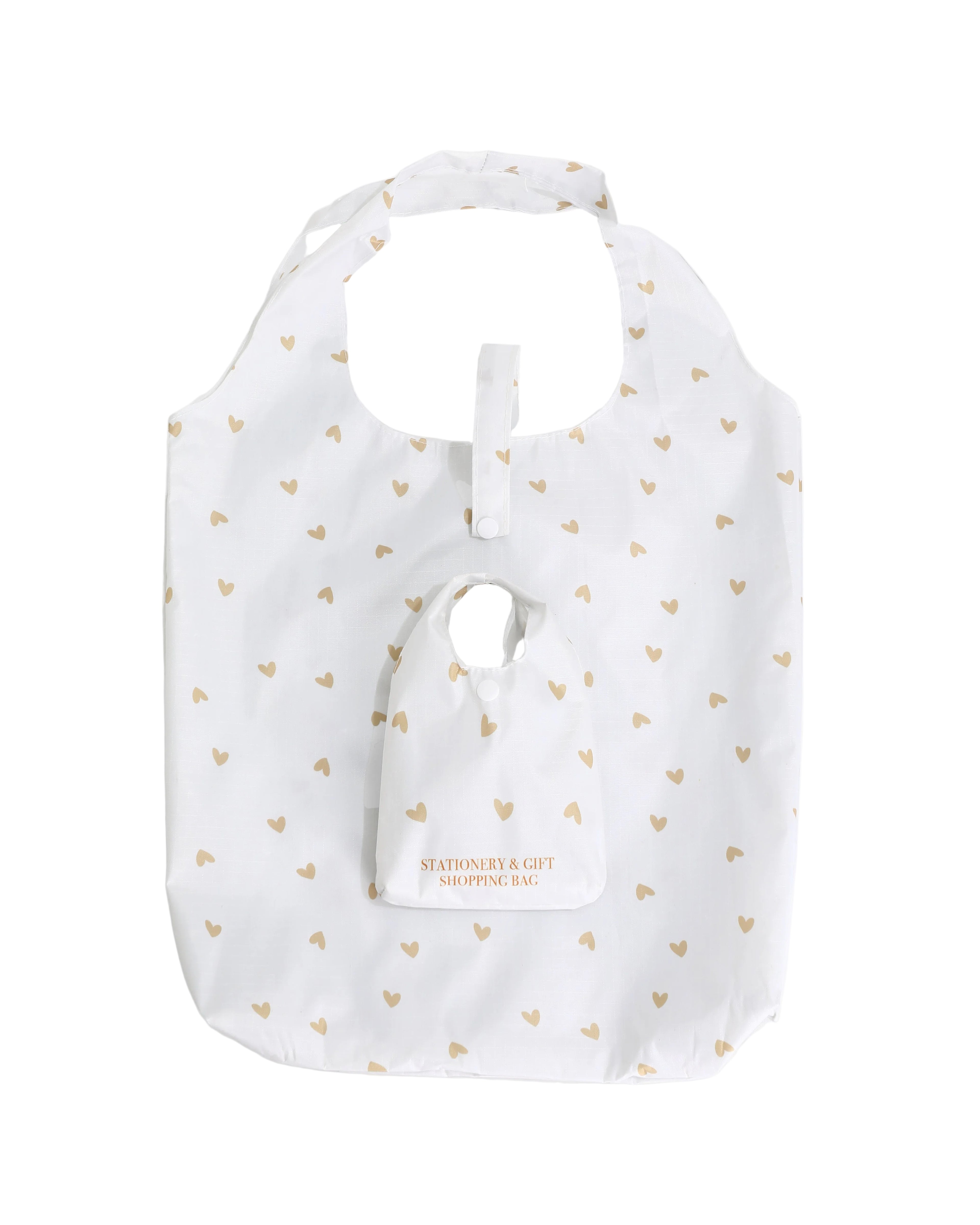 Opvouwbare Boodschappen Tas - Shopping Bag - Wit Goud Hartjes - Stationery & Gift
