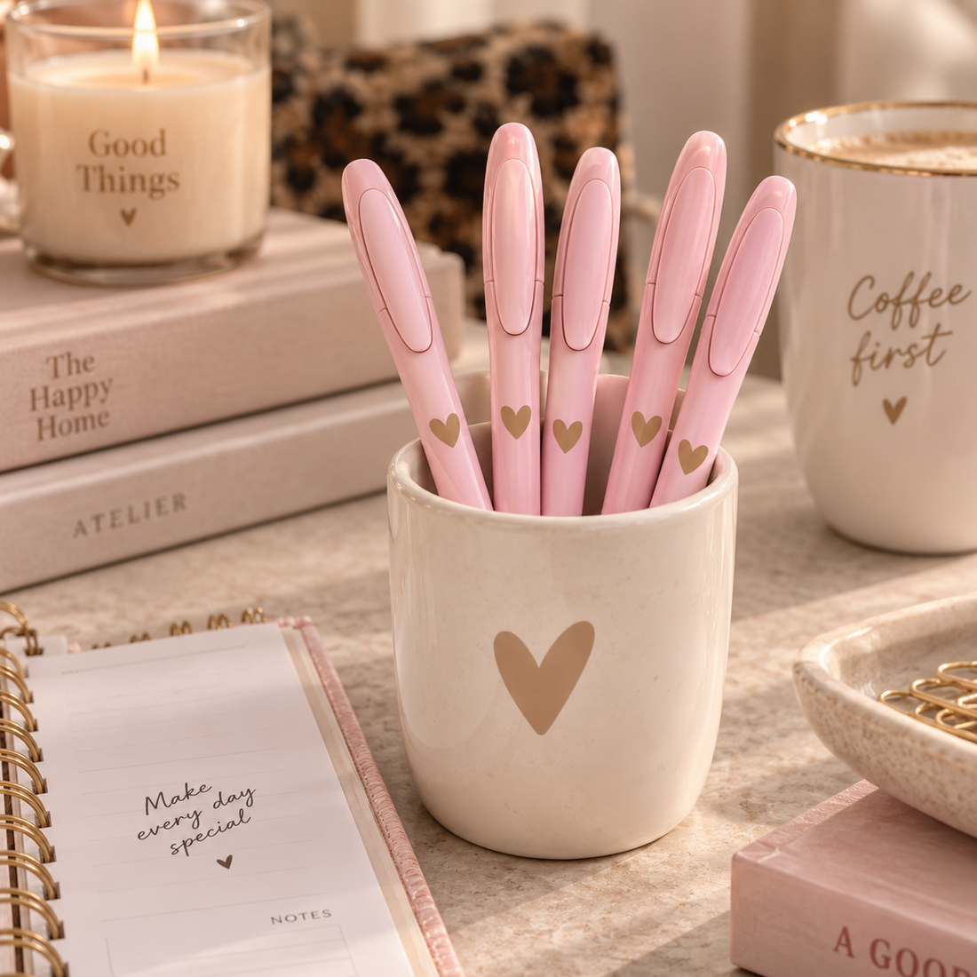 Pen | Roze Pennenset met hartjes