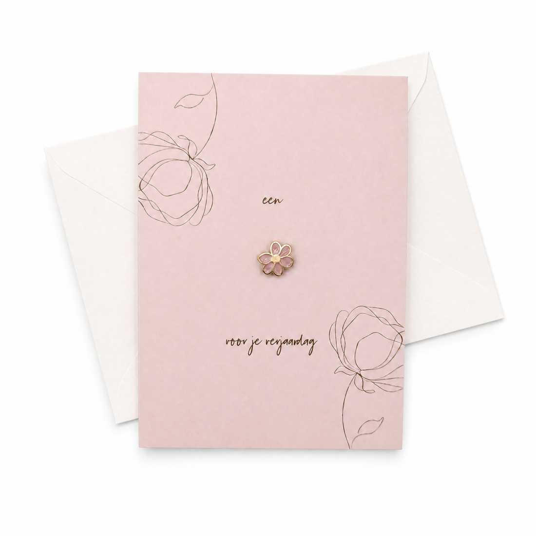 Wenskaart met Pin | Een bloemetje voor je verjaardag & Roze Daisy
