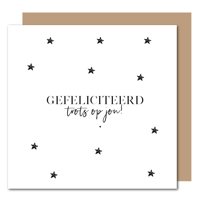 Dubbele kaart met kraft envelop | GEFELICITEERD! Trots op jou