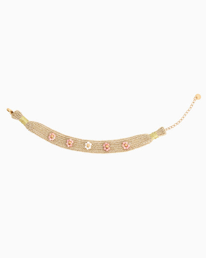 Armbandje | Gold Flower Pink