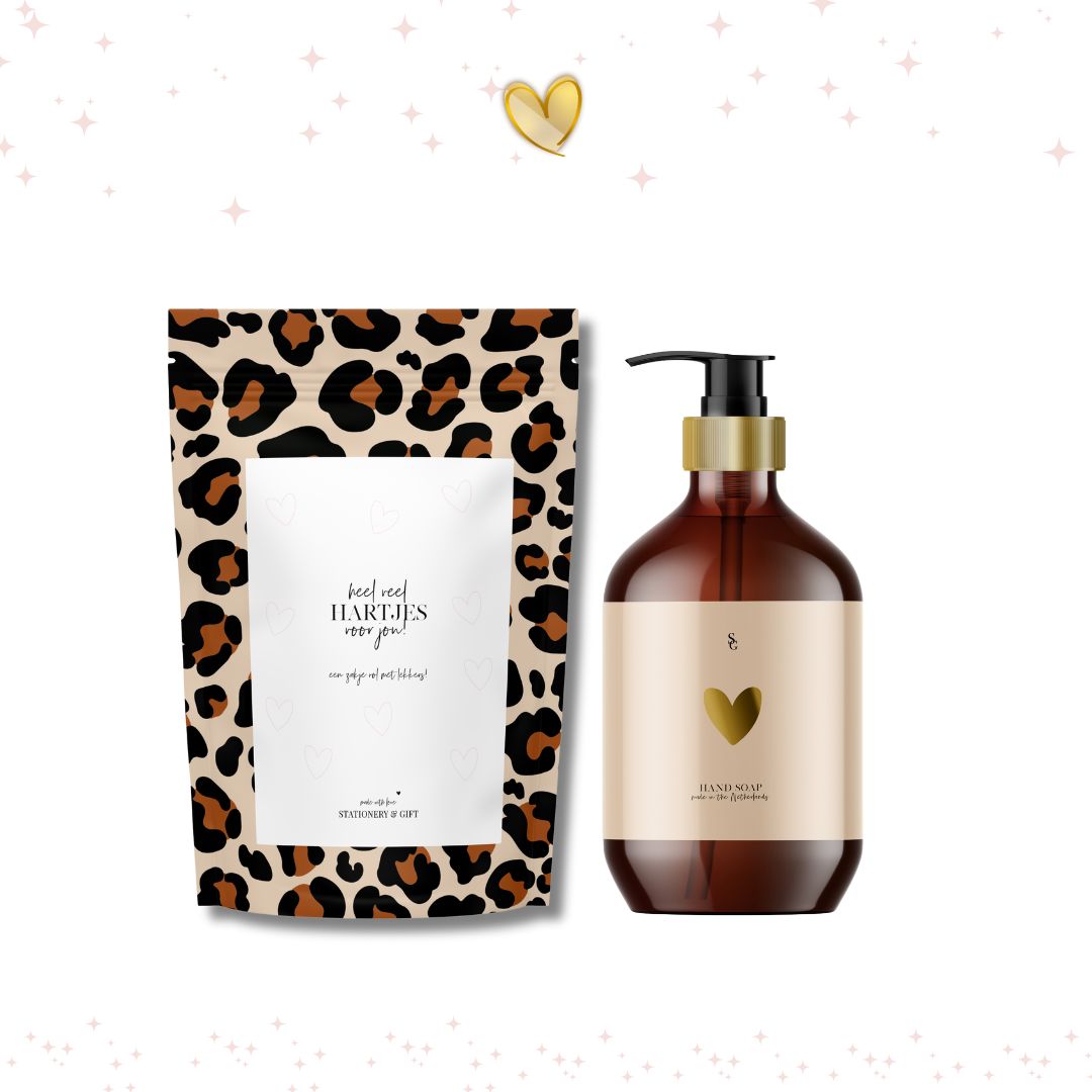 Gift set | Candy Bag, Scented Candle &amp;amp; Hand Lotion | Pink Leopard