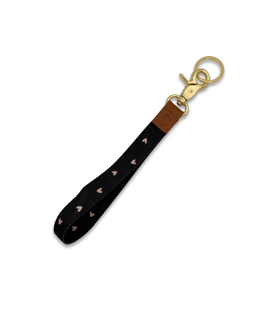 Keycord | Donker blauw - Beige Hartjes
