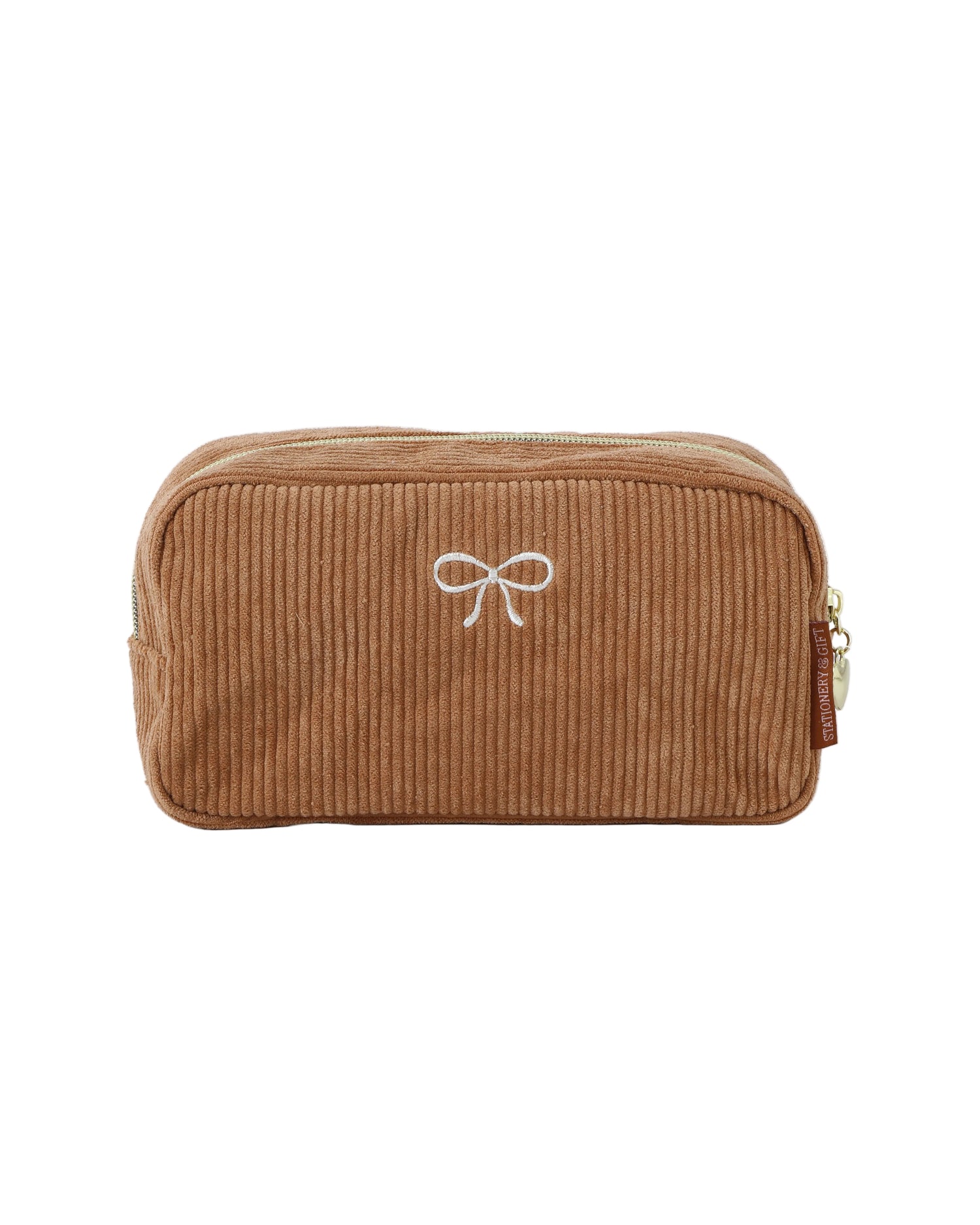 Etui Caramel Rib geborduurde strik - Cosmetic Bag Beige - Stationery &amp; Gift