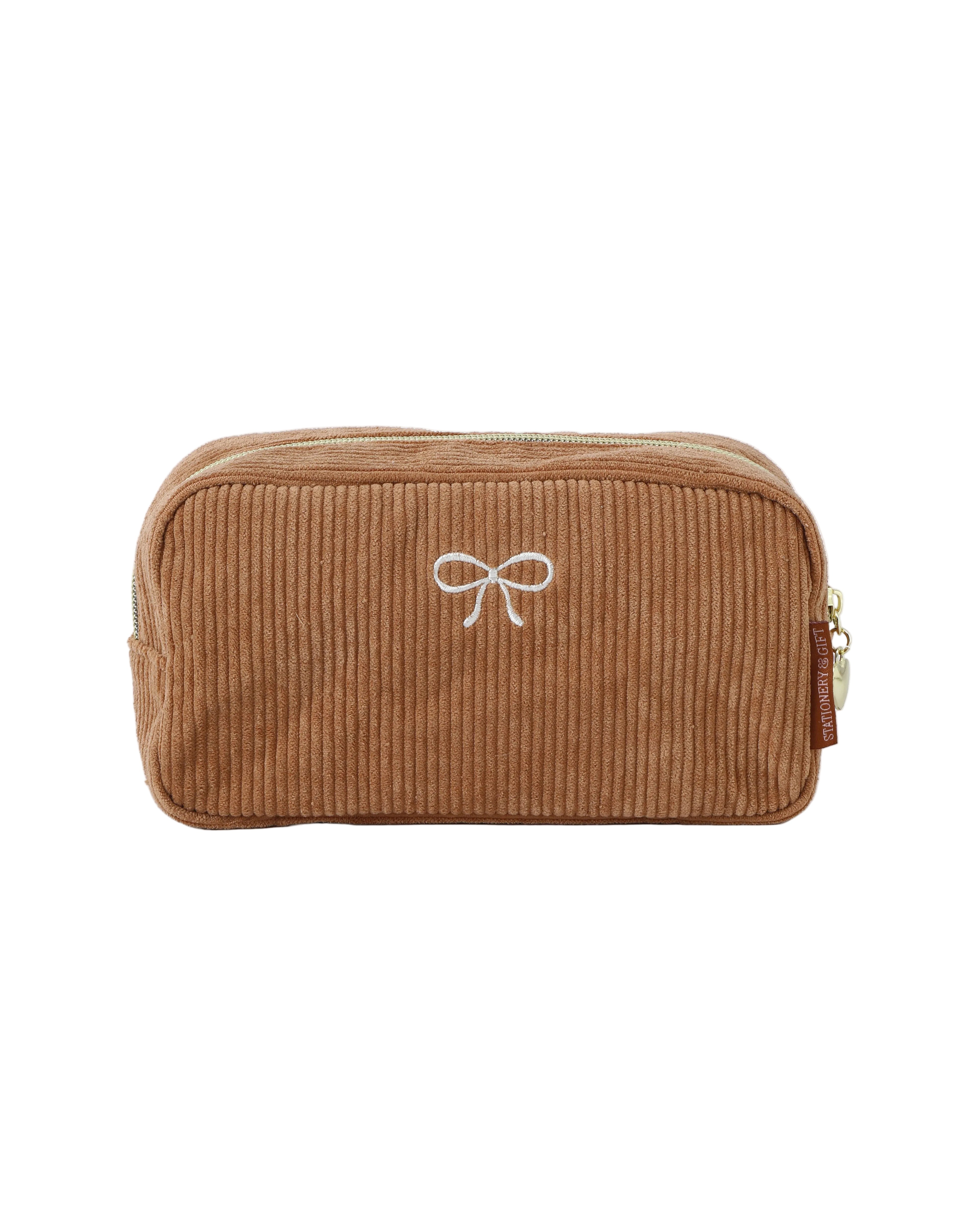 Etui Caramel Rib geborduurde strik - Cosmetic Bag Beige - Stationery &amp; Gift