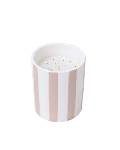 Geurkaars Keramiek Beige wit Streep - Stationery &amp; Gift
