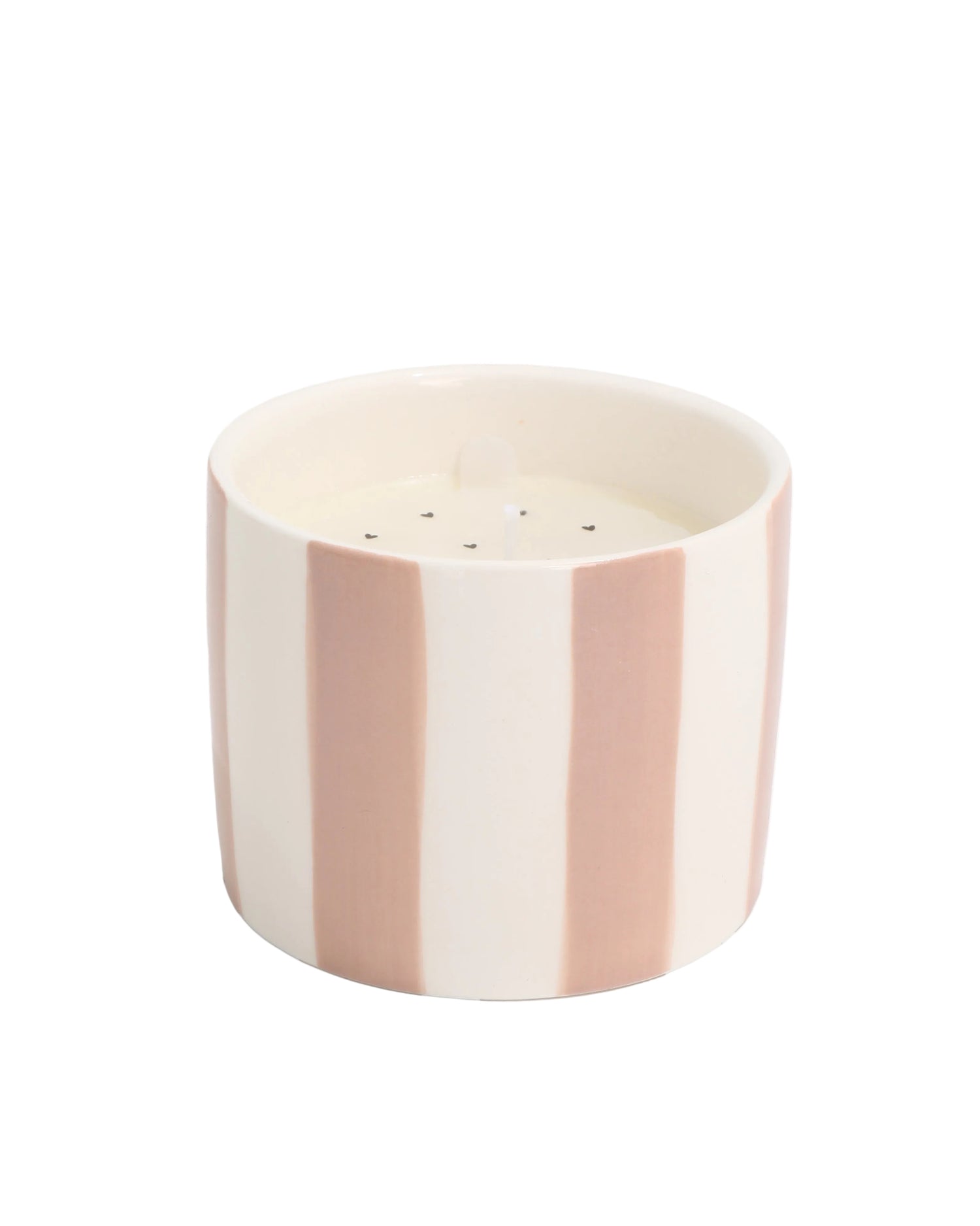Geurkaars keramiek beige streep - Oud roze strepen - Stationery &amp; Gift