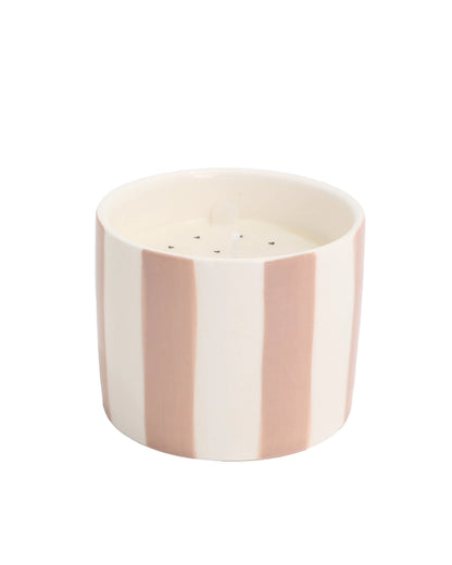 Geurkaars keramiek beige streep - Oud roze strepen - Stationery &amp; Gift
