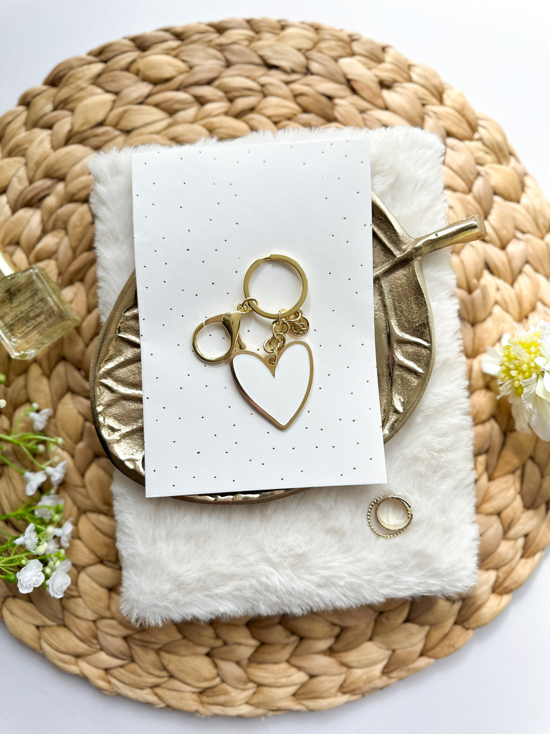 Sleutelhanger | Een hartje van goud | Wit