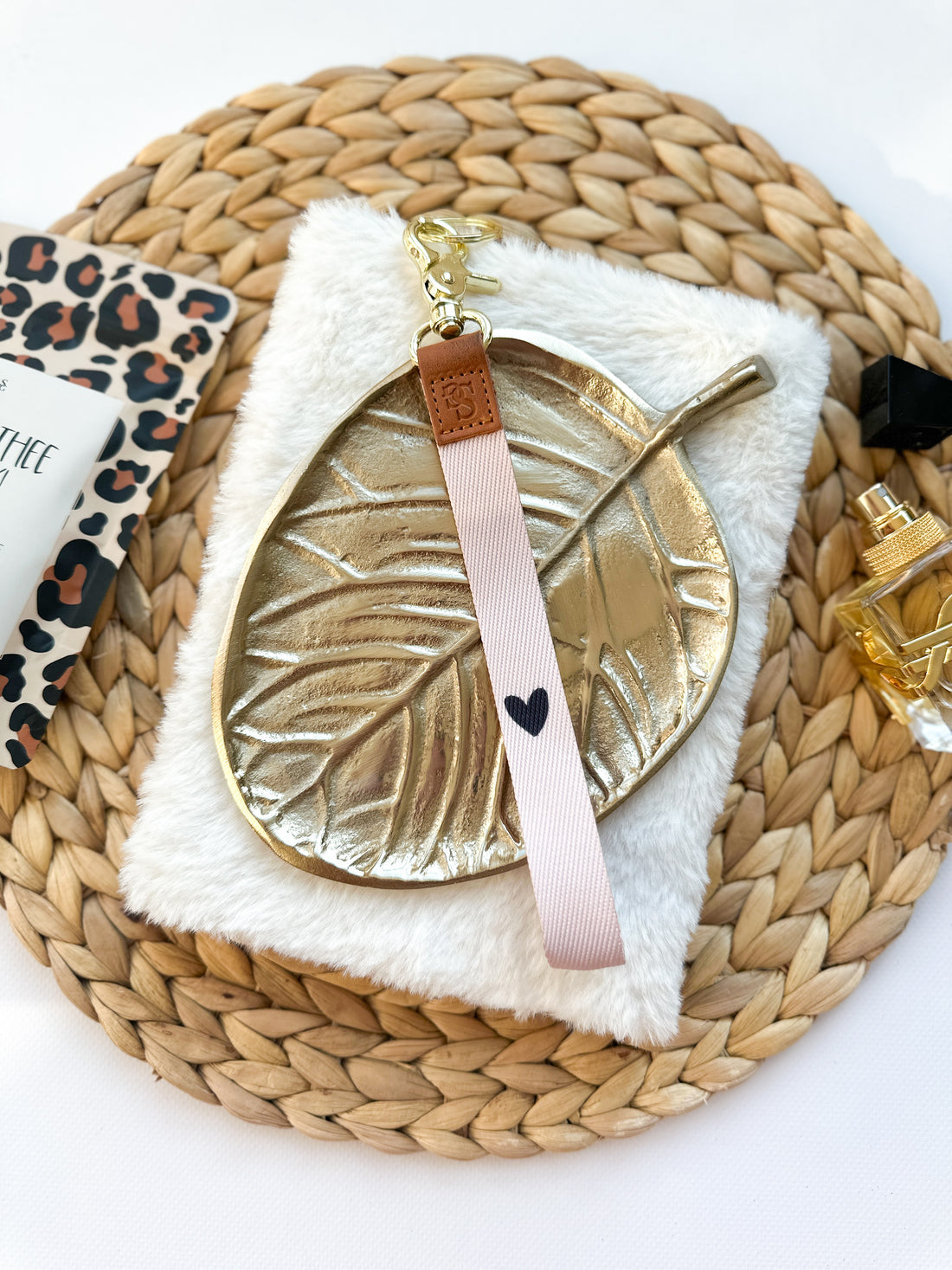 Keycord | Beige & Zwart Hartje