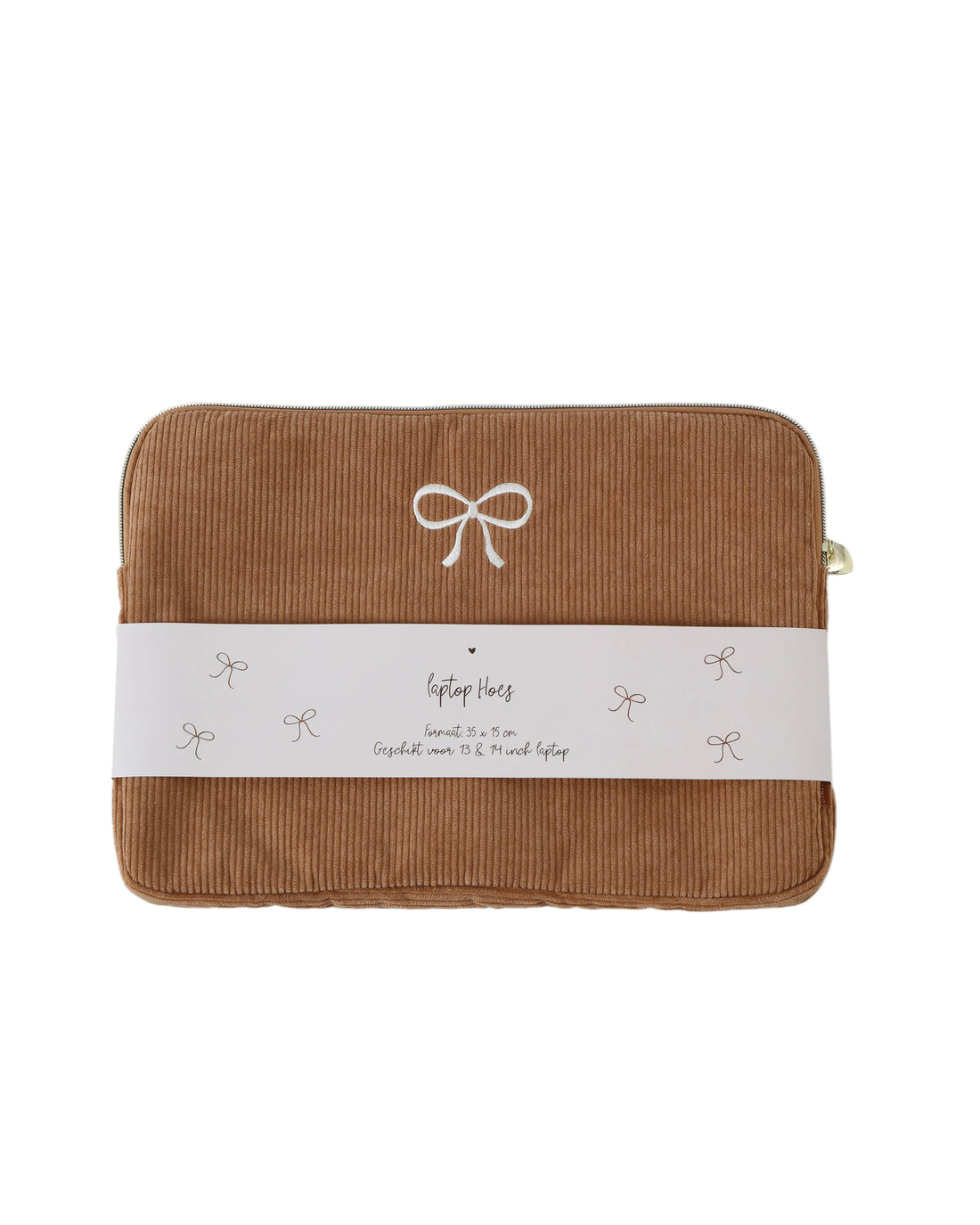 Laptophoes Caramel Rib Strik - Laptop Sleeve Camel Beige ribstof strikje - Stationery & Gift