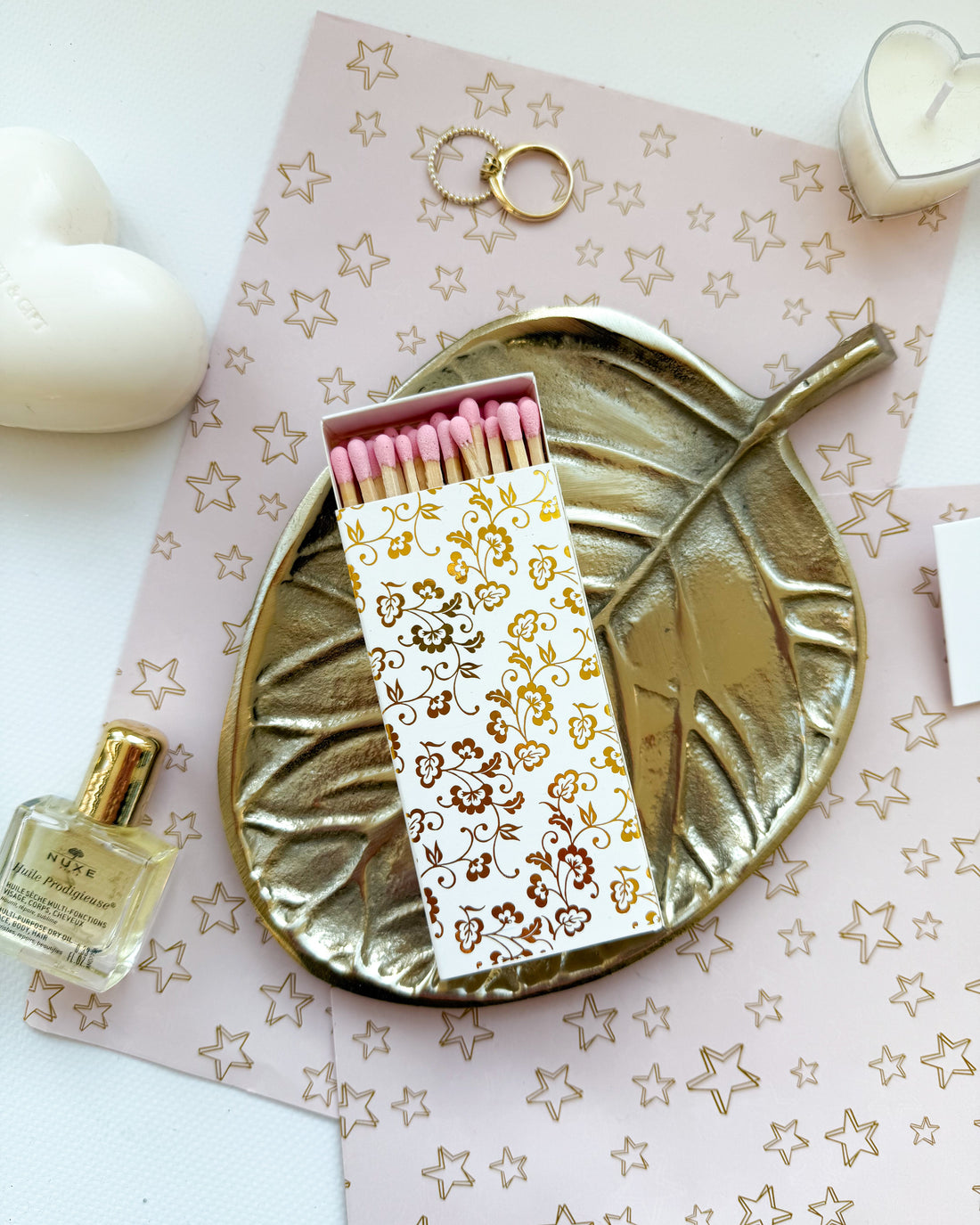 Lucifers Wit Goud Bloemen - Stationery &amp; Gift