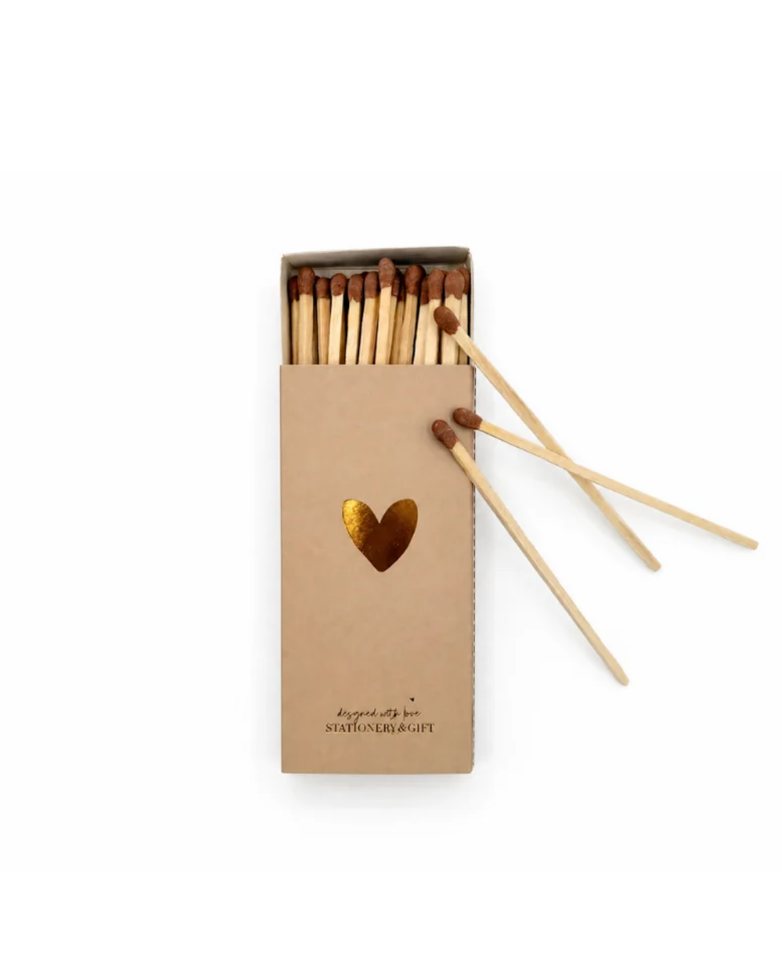 Lucifers met bruine tip - Beige met Goud hartje - Stationery &amp; Gift