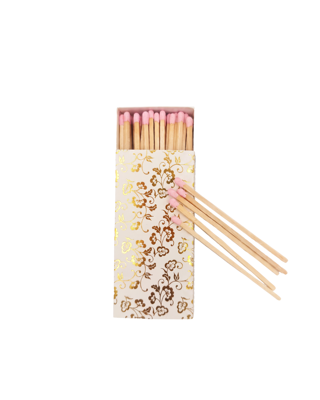 Lucifers met roze tip - Wit met goudfolie goud bloemen patroon - Stationery &amp; Gift 
