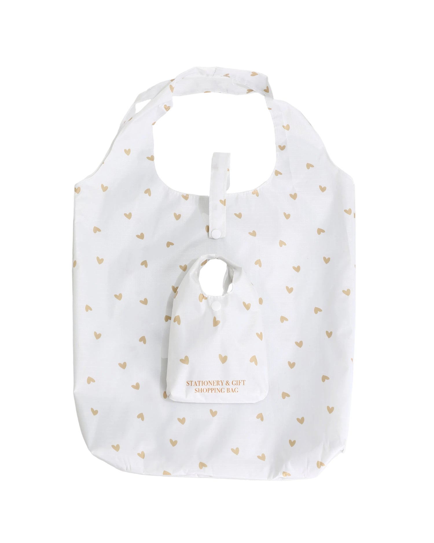 Opvouwbare Boodschappen Tas - Shopping Bag - Wit Goud Hartjes - Stationery &amp; Gift