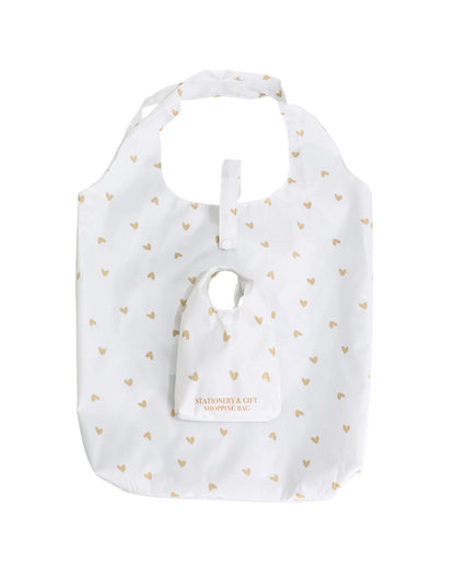 Opvouwbare Boodschappen Tas - Shopping Bag - Wit Goud Hartjes - Stationery &amp; Gift
