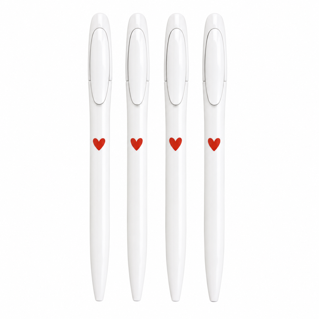 Pen | Witte Pennenset met rode hartjes