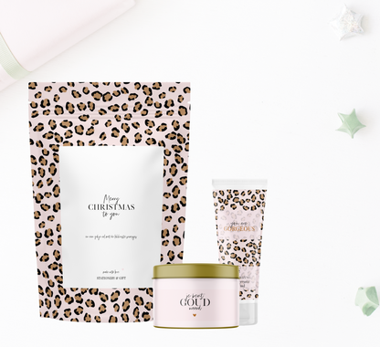 Gift set | Candy Bag, Scented Candle &amp;amp; Hand Lotion | Pink Leopard