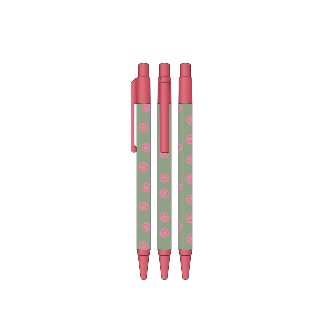 Pen | Sage green &amp; Pink Smiley