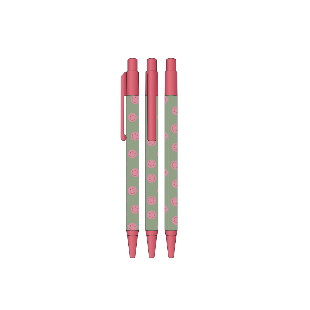 Pen | Sage green &amp;amp; Pink Smiley