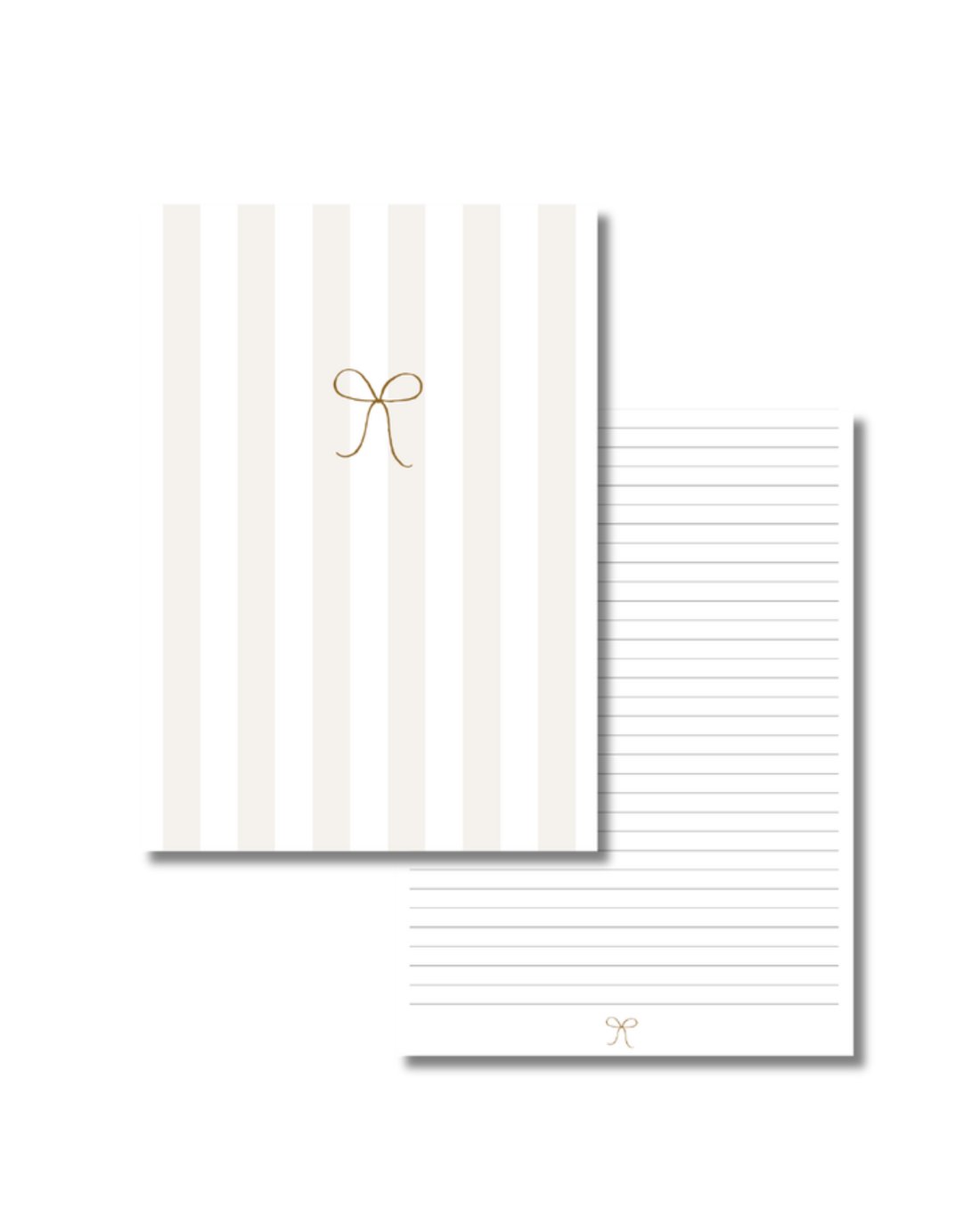Schrijfblok - Notitie Blok - Notitieblok - Beige Streep met strik - Stationery & Gift