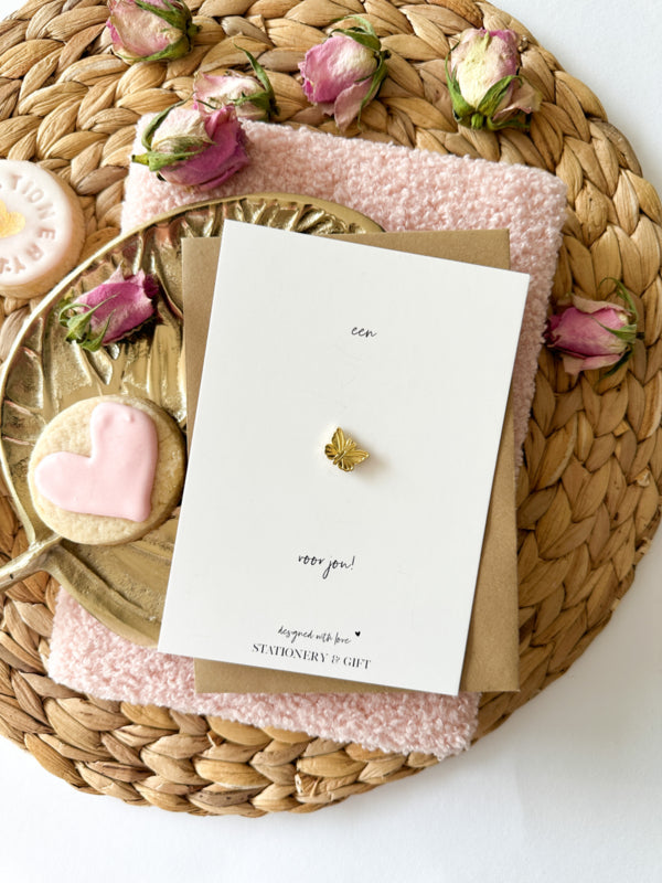Greeting Card with Pin | A butterfly for you | with a mini gold pin (including envelope)