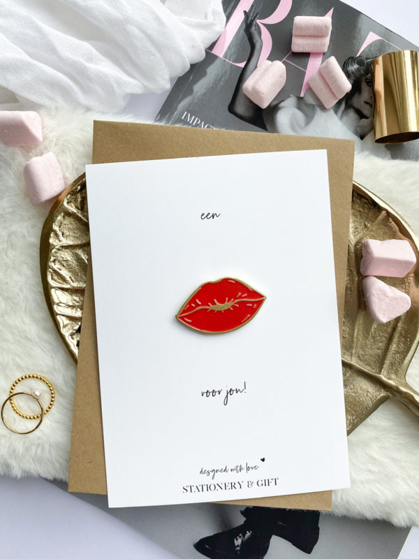 Greeting Card with Pin | A kiss for you! | Ruby Red (with envelope!)